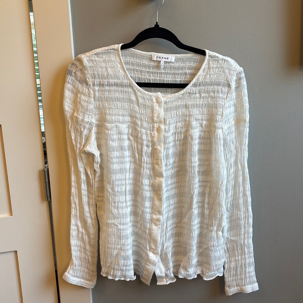 Frame large cream ivory crinkle gauzy sheet blouse top shirt